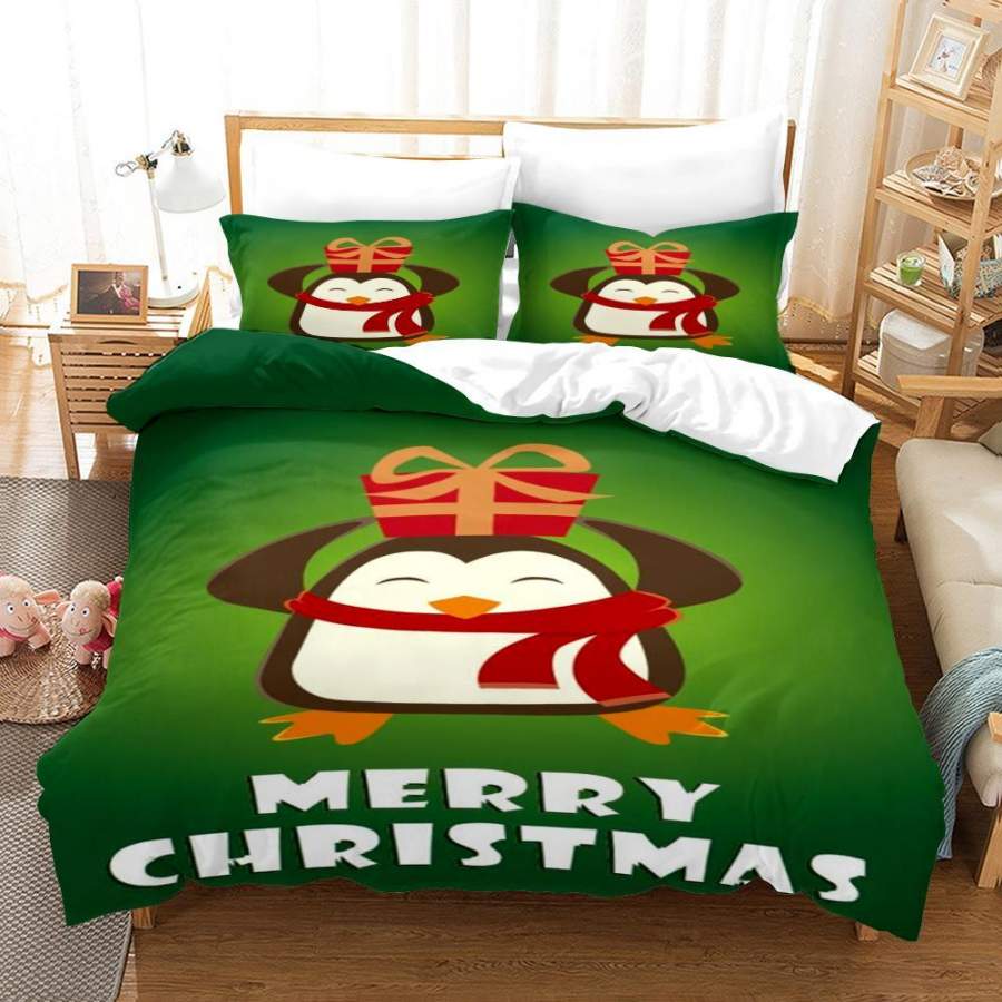 3D Christmas Penguin Gift Quilt Cover Set Bedding Set Duvet Cover Pillowcases A607 LQH