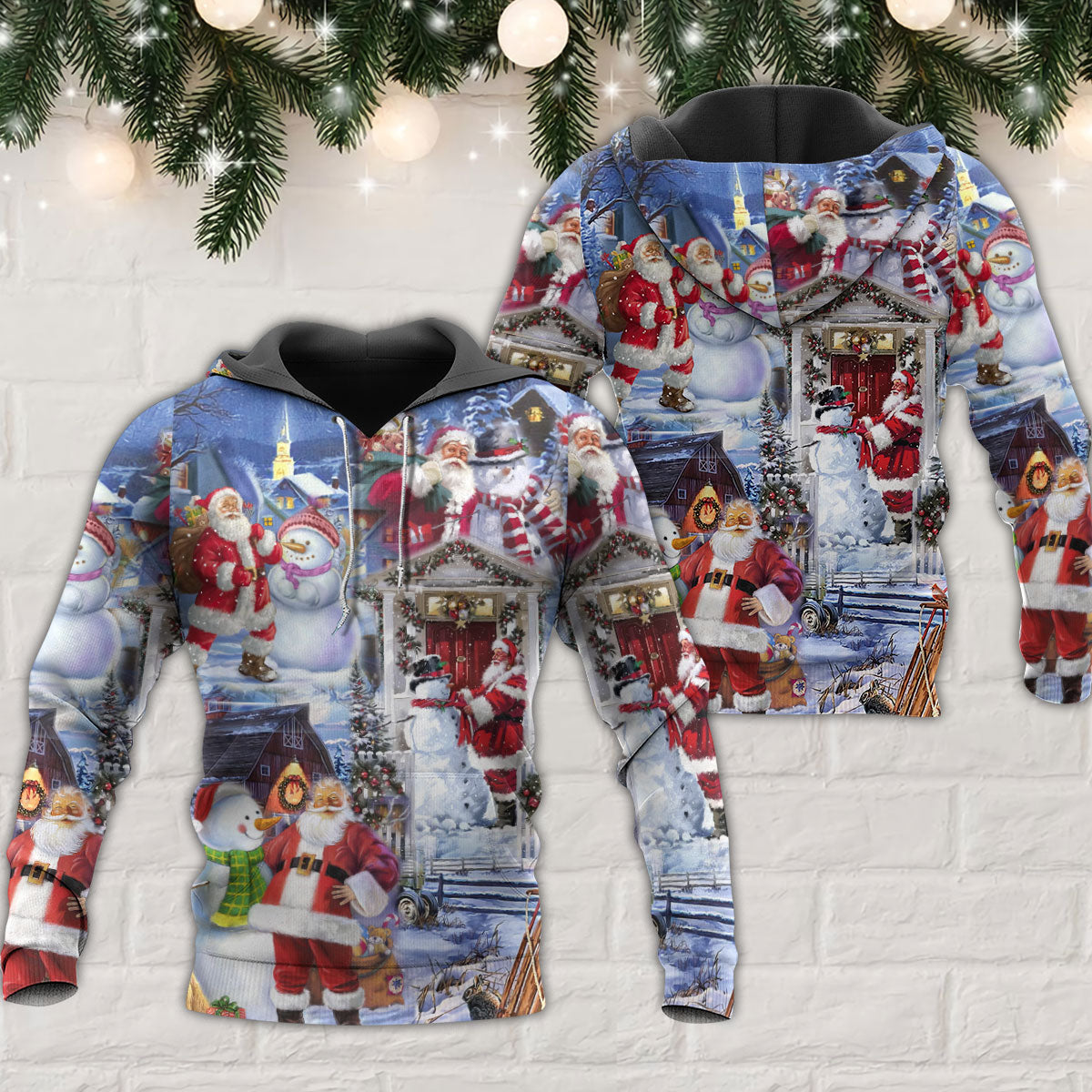 Santa And Snowman Happy Holiday Christmas – Hoodie