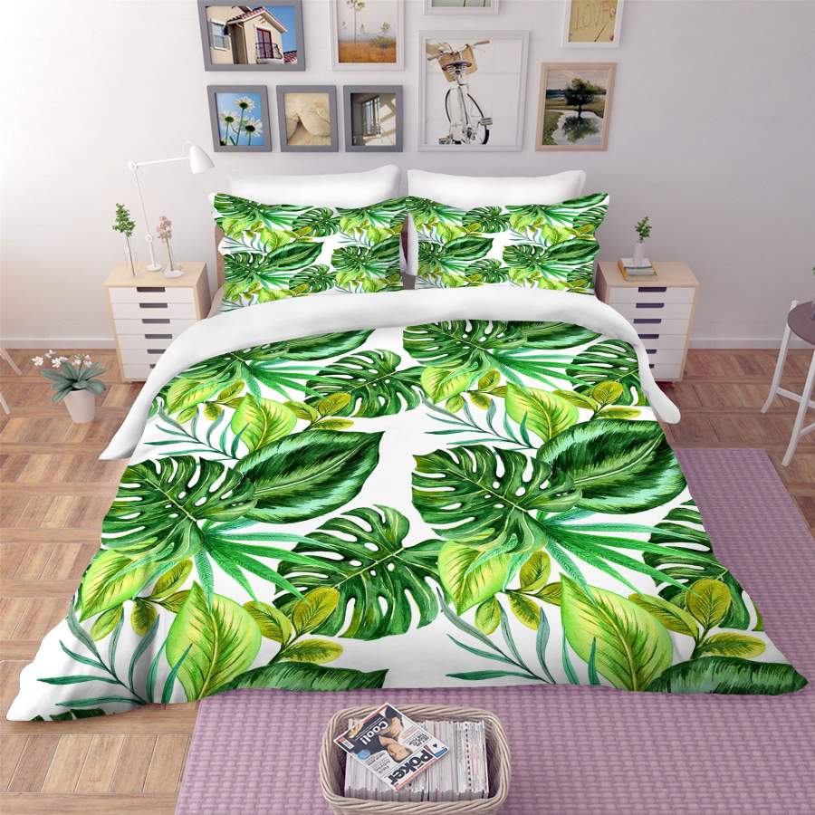 3D Green Palm Leaves Quilt Cover Set Bedding Set Pillowcases 130