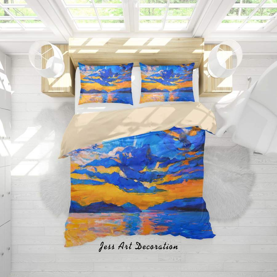 3D  Sky Sea Blue Oil Painting Quilt Cover Set Bedding Set Duvet Cover Pillowcases 074 LQH