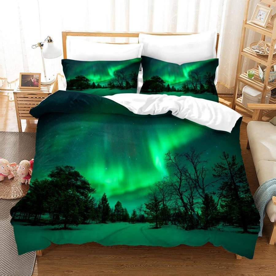 3D Green Forest Aurora Quilt Cover Set Bedding Set Duvet Cover Pillowcases SF20