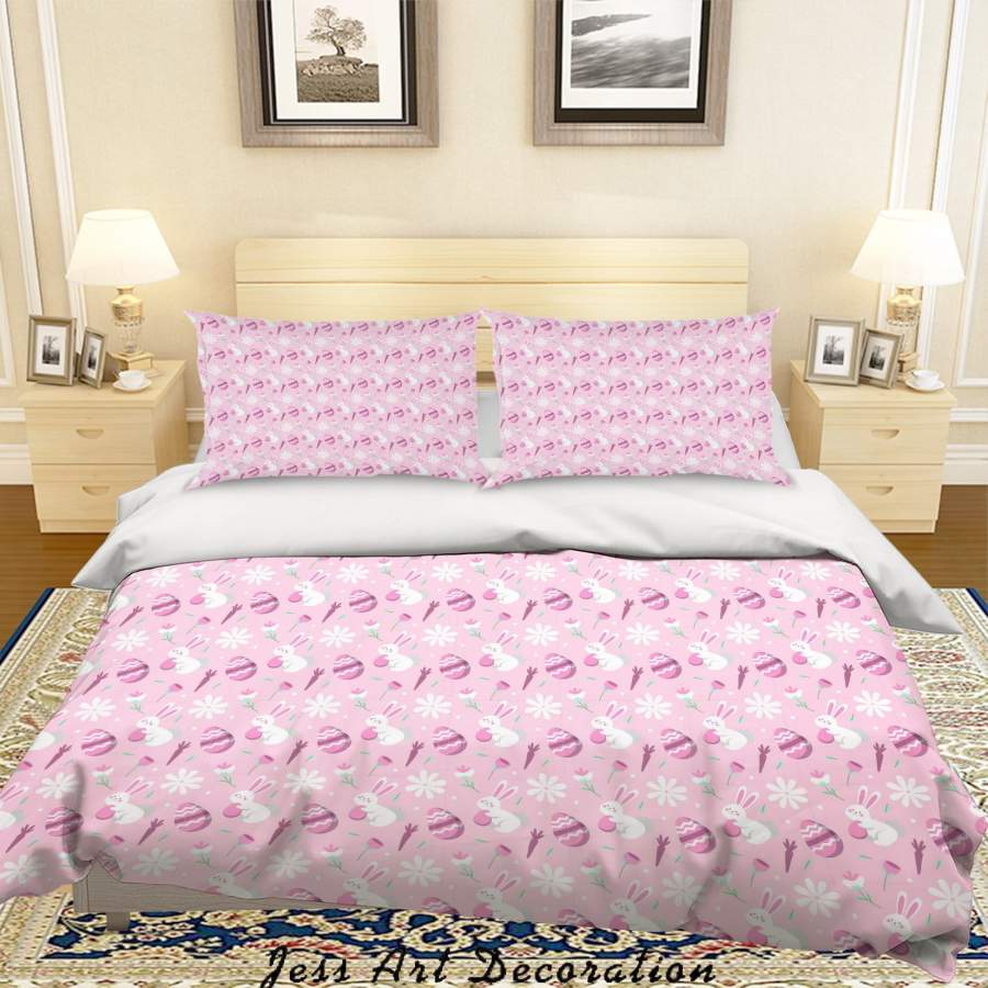 3D Purple Rabbit Floral Eggs Carrot Quilt Cover Set Bedding Set Duvet Cover Pillowcases SF23