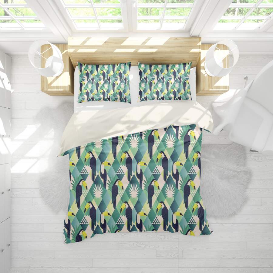 3D Green Toucan Diamond Plants Quilt Cover Set Bedding Set Pillowcases 152