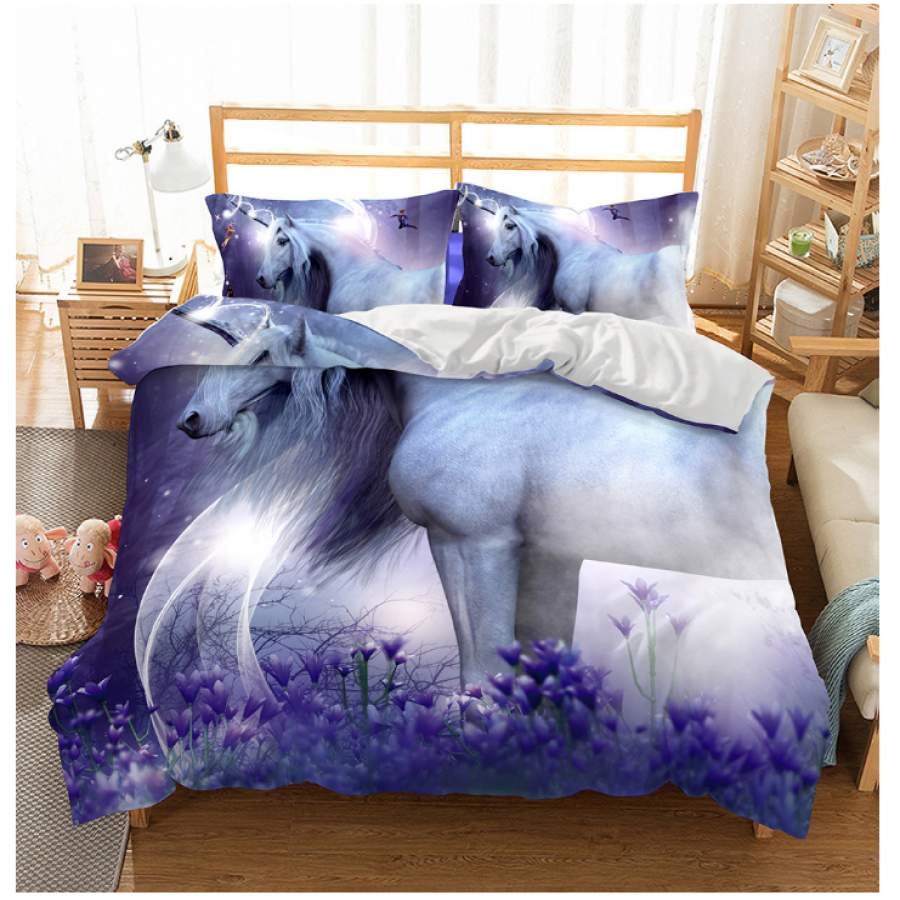 3D Unicorn Purple Quilt Cover Set Bedding Set Pillowcases 46