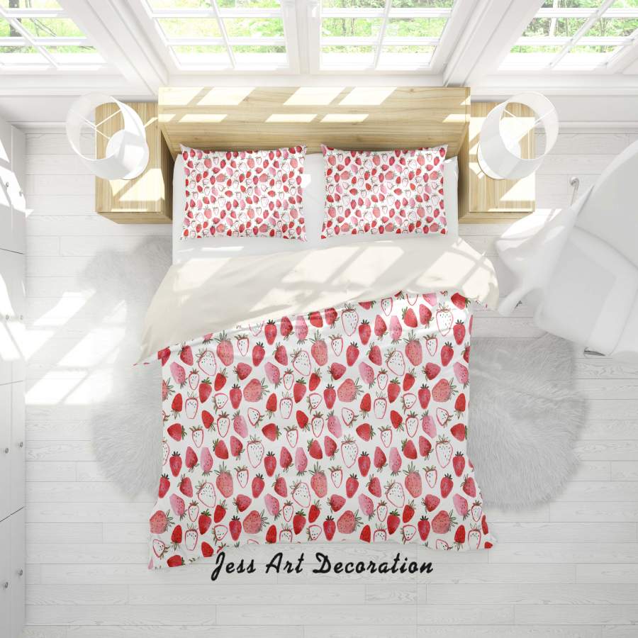 3D White Red Strawberry Quilt Cover Set Bedding Set Pillowcases 20