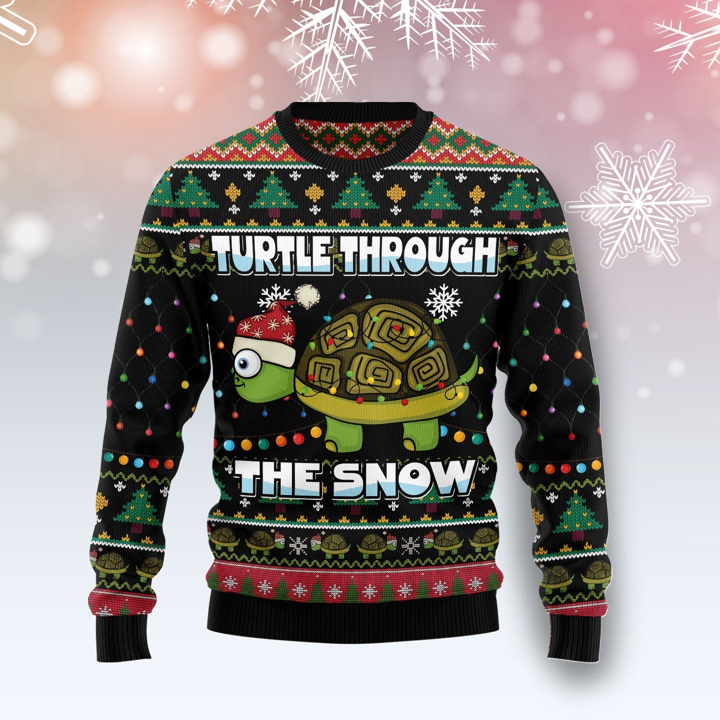 Turtle Through The Snow Christmas Funny Ugly Sweater