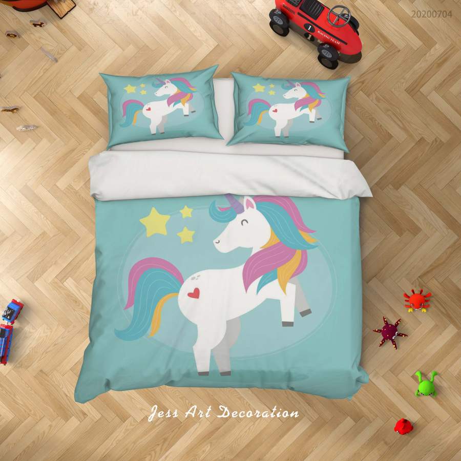 3D Green Unicorn Quilt Cover Set Bedding Set Duvet Cover Pillowcases SF97