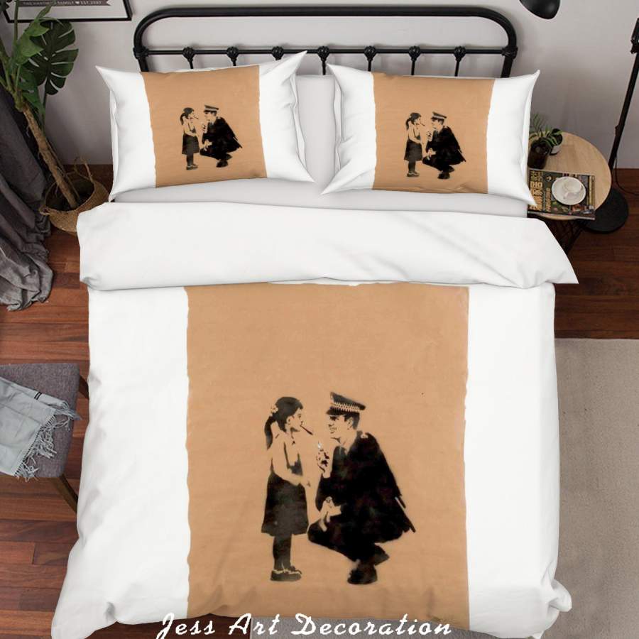 3D Banksy Police Spliff Brown Background Quilt Cover Set Bedding Set Duvet Cover Pillowcases  ZY D47