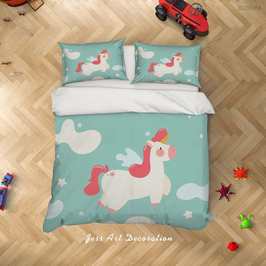 3D Green Unicorn Quilt Cover Set Bedding Set Duvet Cover Pillowcases SF40