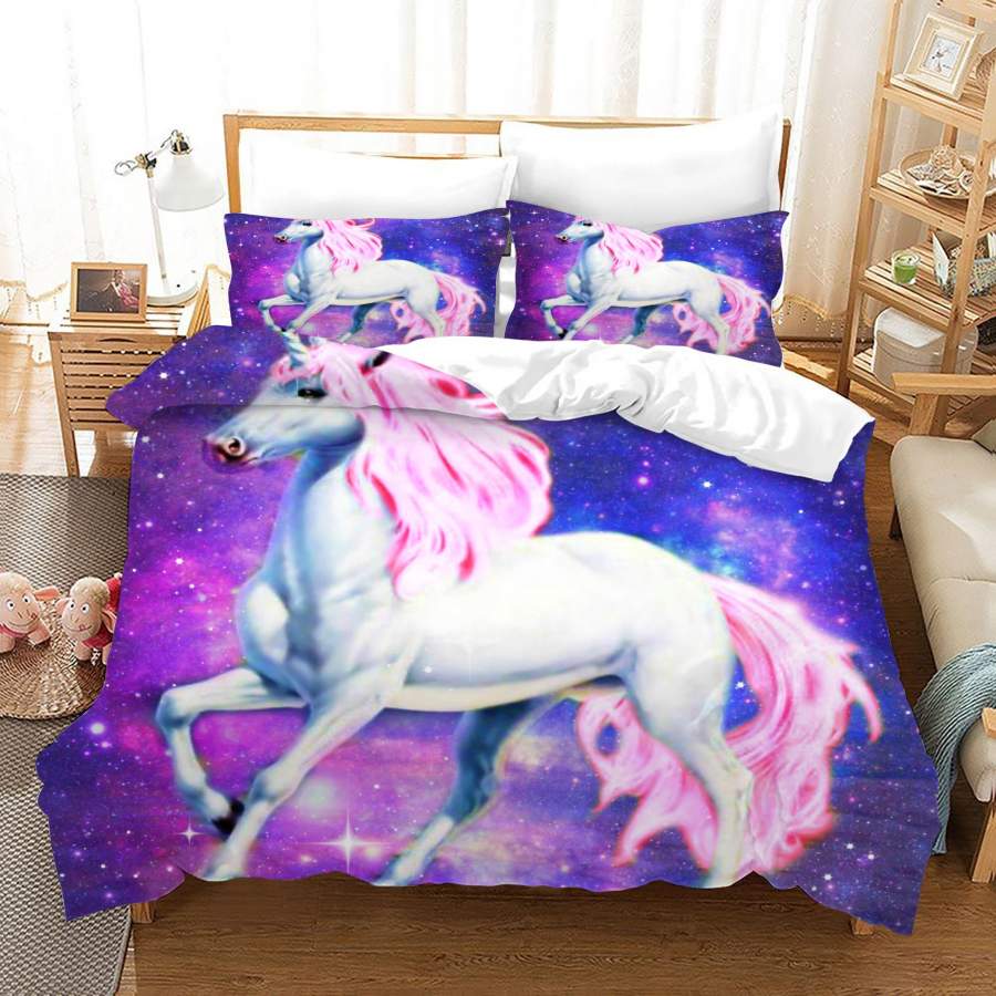 3D Dreamlike Rainbow White Unicorn Quilt Cover Set Bedding Set Duvet Cover Pillowcases JN 1057