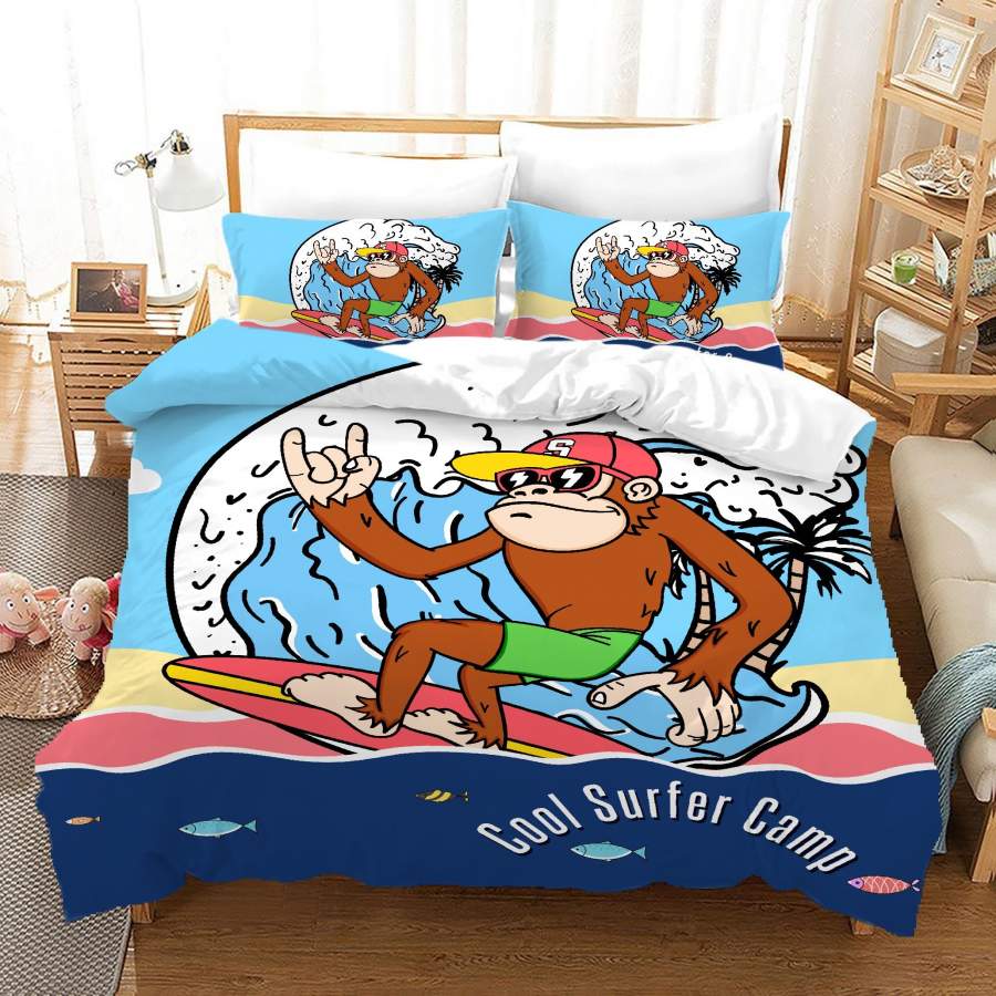 3D Cartoon Monkey Surfing Quilt Cover Set Bedding Set Duvet Cover Pillowcases A677 LQH