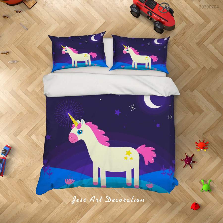 3D Blue Moon Unicorn Quilt Cover Set Bedding Set Duvet Cover Pillowcases SF136