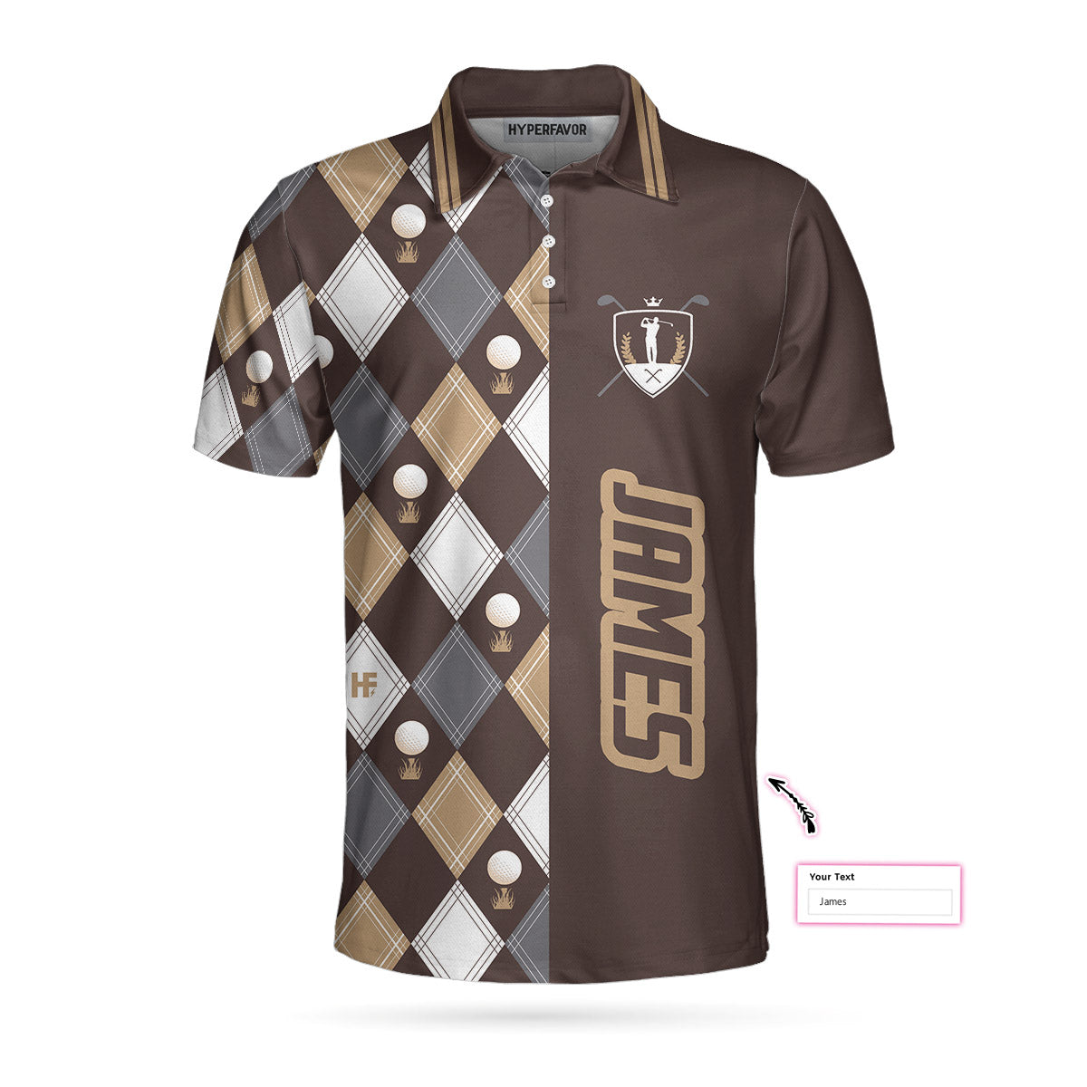 Personalized Brown Argyle Pattern Grandpa Golf Polo Shirts