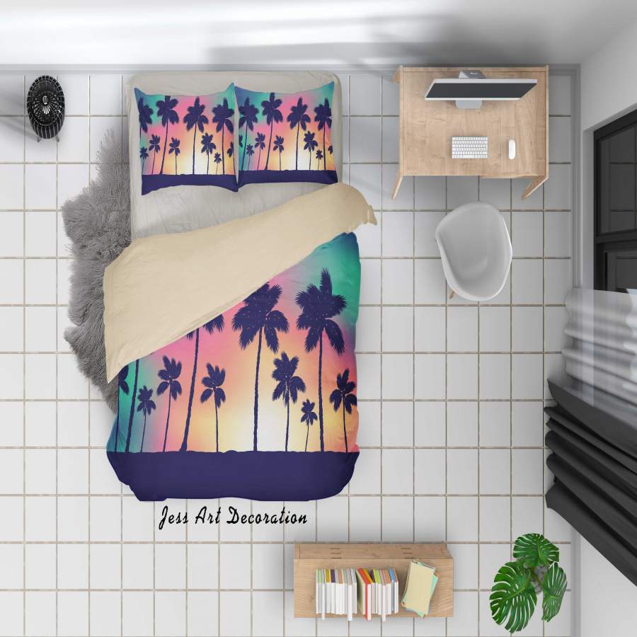 3D Sunset Coconut Tree Quilt Cover Set Bedding Set Duvet Cover Pillowcases A051 LQH