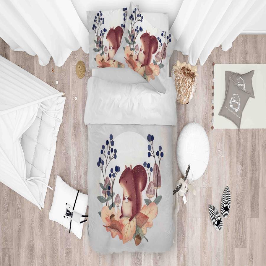 3D Cartoon Squirrel Mushroom Pinecone Leaves Quilt Cover Set Bedding Set Duvet Cover Pillowcases SF061