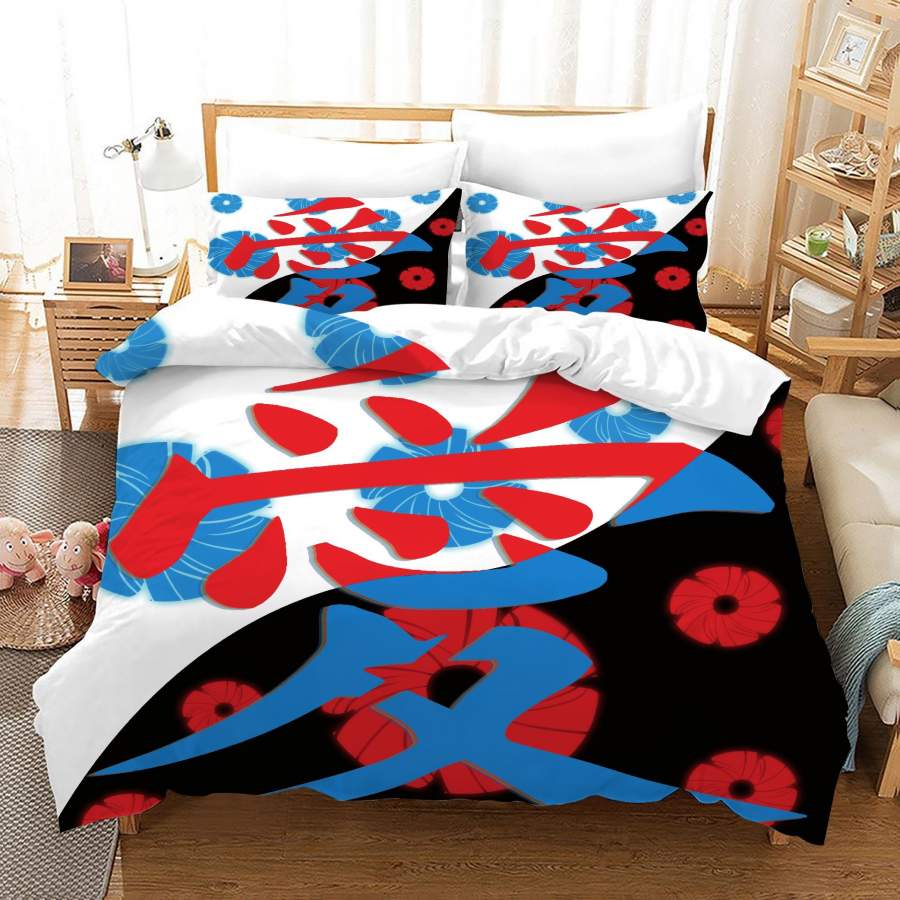 3D Black White Red Blue Floral Love Quilt Cover Set Bedding Set Duvet Cover Pillowcases SF65