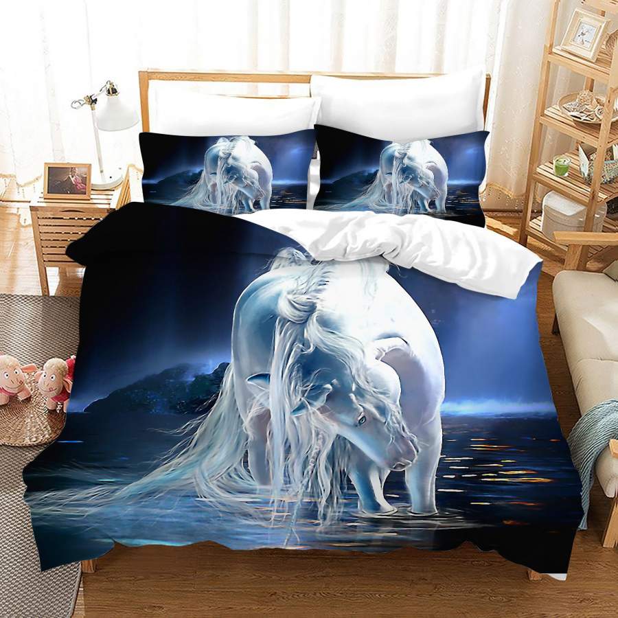 3D Black Sea White Unicorn Quilt Cover Set Bedding Set Duvet Cover Pillowcases JN1023