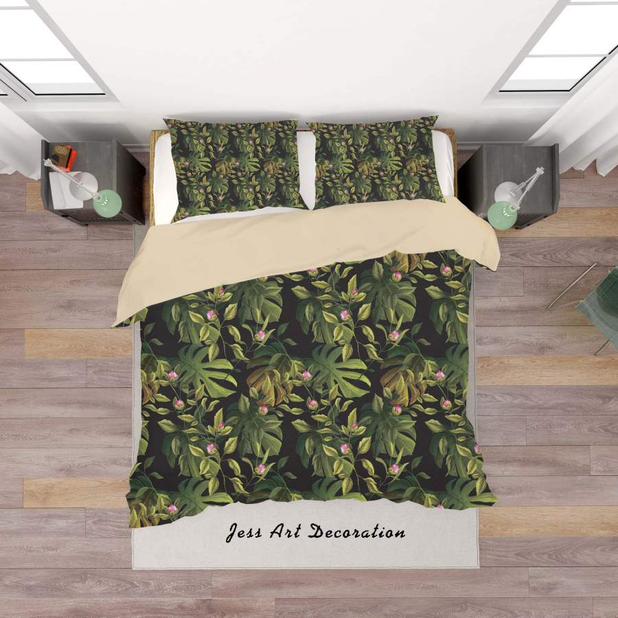 3D Black Green Flowers Quilt Cover Set Bedding Set Duvet Cover Pillowcases SF113