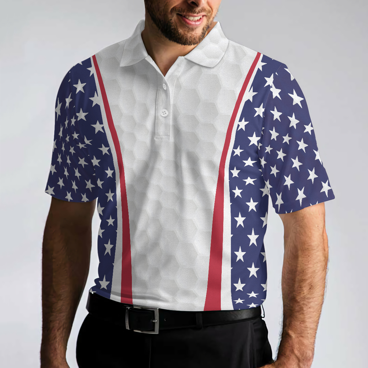 Patriotic Golf Texture Short Sleeve Skull Usa Flag Golf Men Polo Shirt