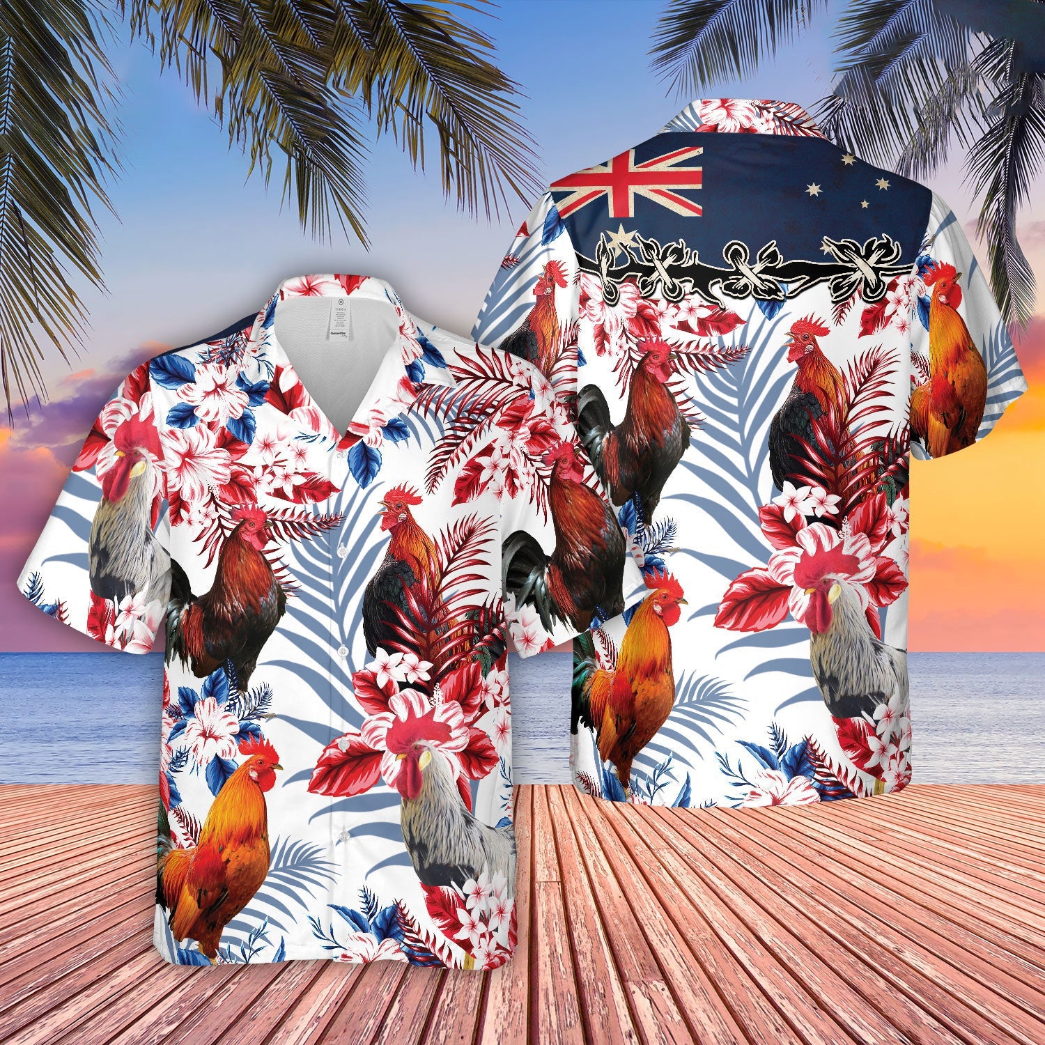 Unique Chicken Lovers Australia Flag Hawaiian Flowers Hawaiian Shirt