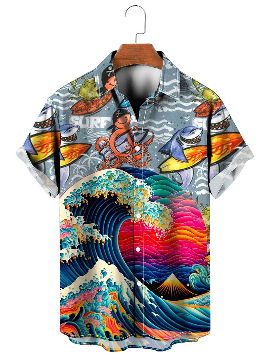 Ukiyo-E Shark Surf Short Sleeve Shirt