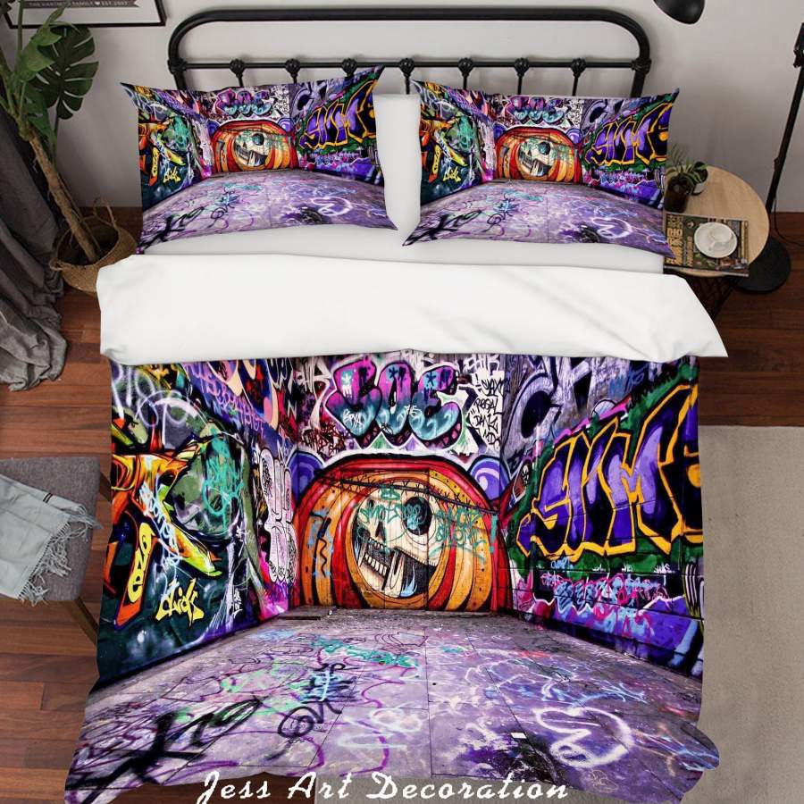 3D Purple Graffiti Quilt Cover Set Bedding Set Pillowcases 30