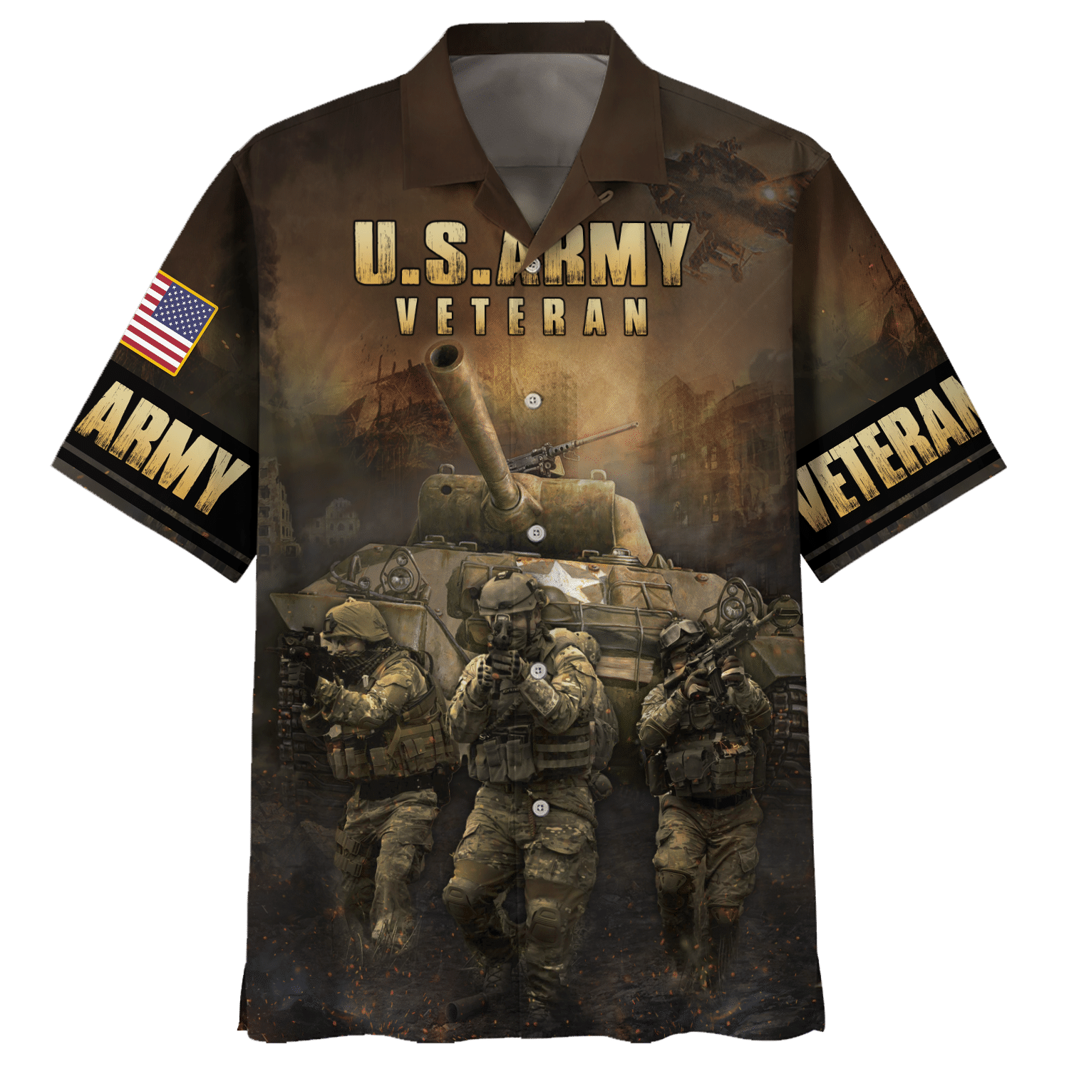 Us Amry Picture Of Soldiers And Tank Hawaiian Shirt