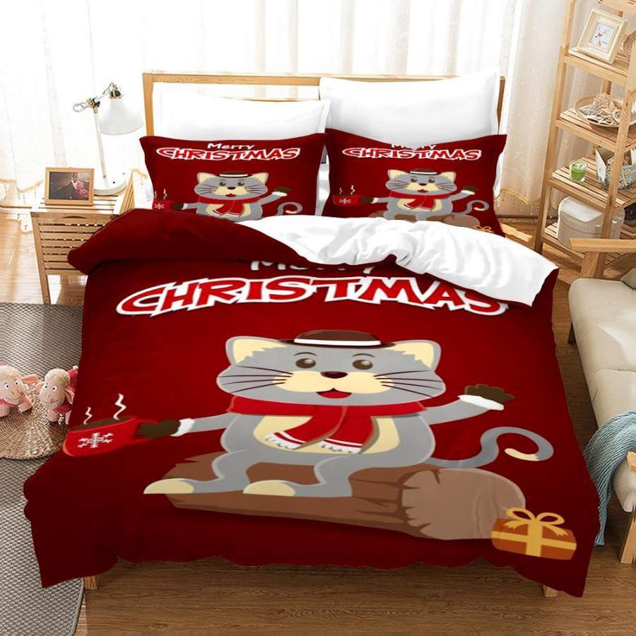 3D Christmas Cat Red Quilt Cover Set Bedding Set Duvet Cover Pillowcases A609 LQH