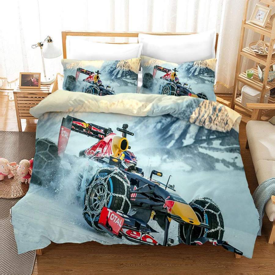 3D F1 Black Racing Car Quilt Cover Set Bedding Set Pillowcases 08