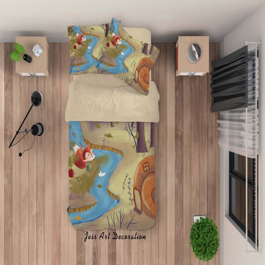 3D River House Tree Fox Painting Quilt Cover Set Bedding Set Duvet Cover Pillowcases A427 LQH