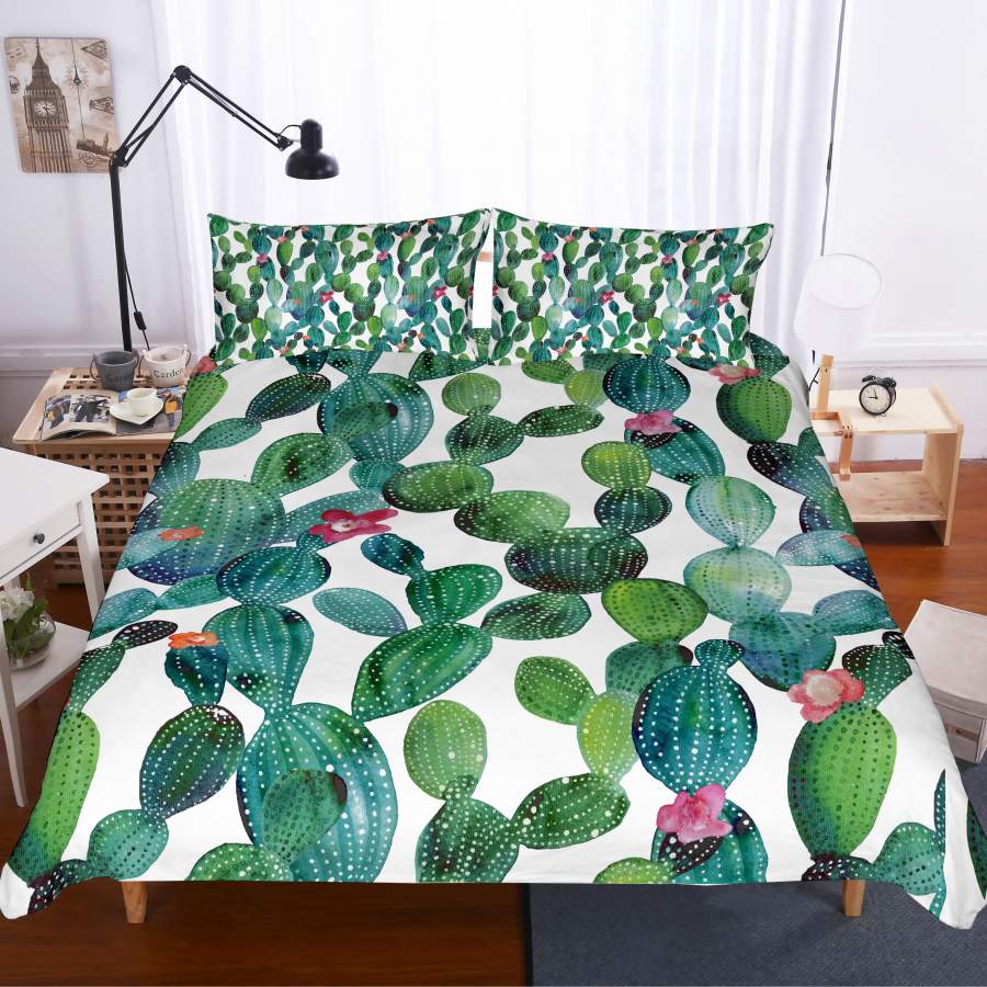 3D Green Cactus Quilt Cover Set Bedding Set Pillowcases 10