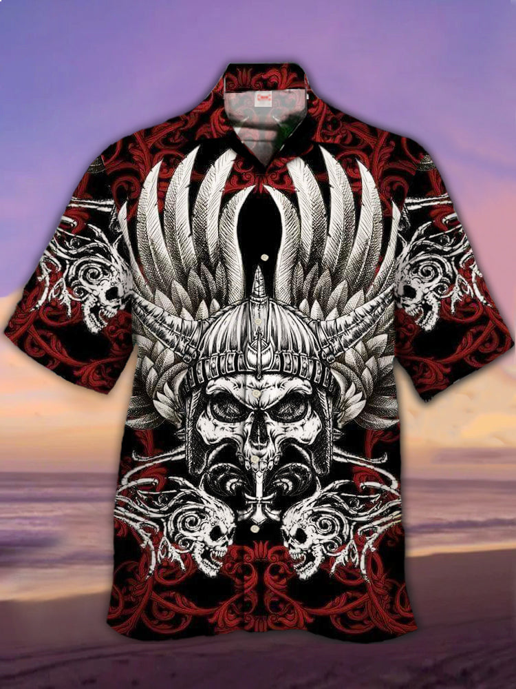 Vikings Tribal Helmet With Skull Hawaiian Shirt