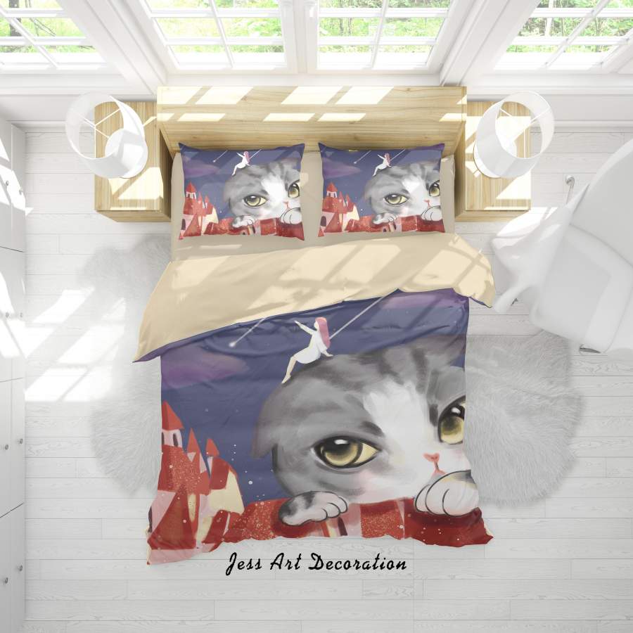 3D Red House Girl Cat Quilt Cover Set Bedding Set Duvet Cover Pillowcases A485 LQH