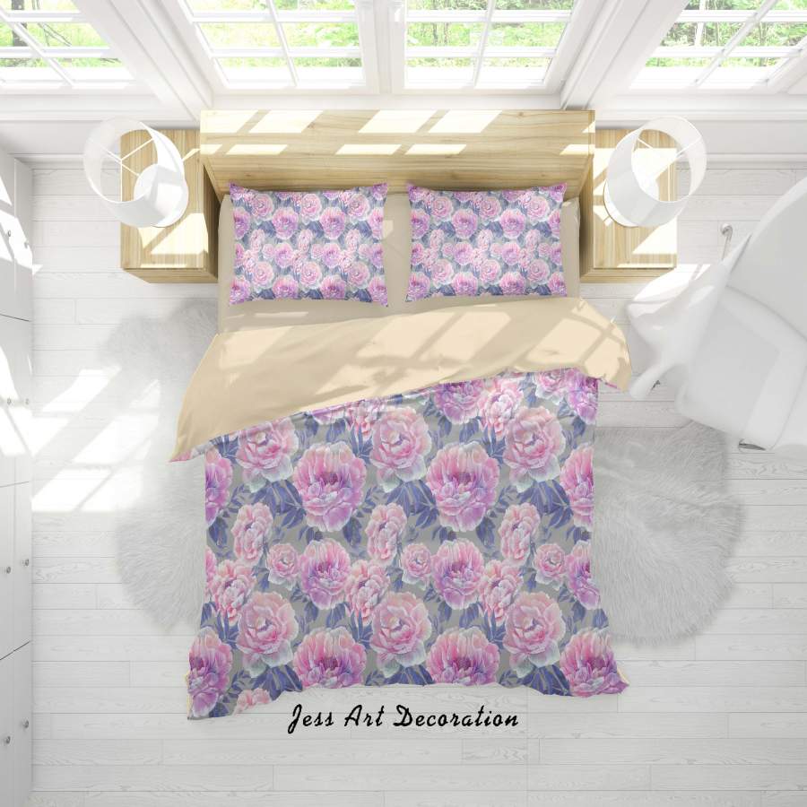 3D Pink Peony Quilt Cover Set Bedding Set Duvet Cover Pillowcases A107 LQH