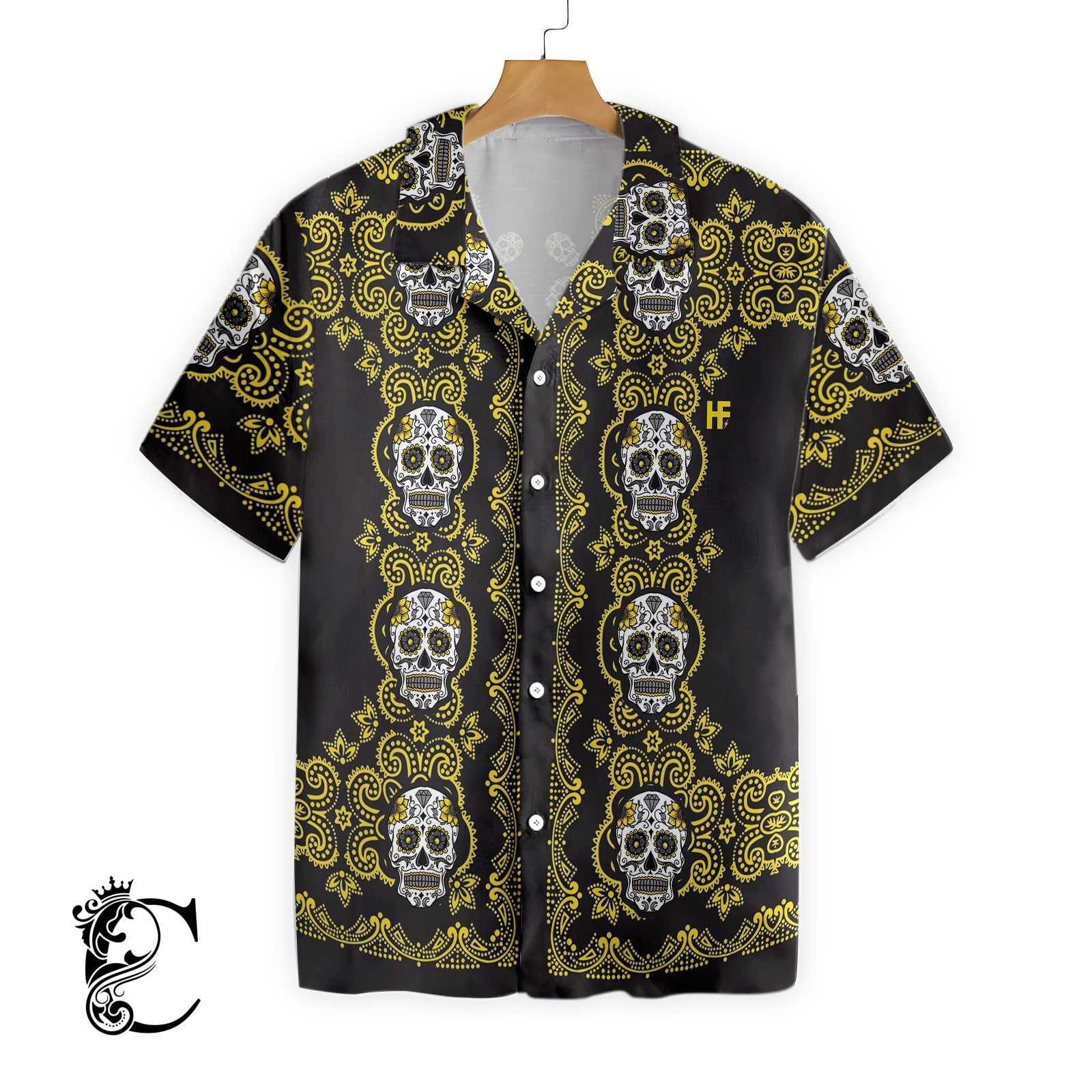 Yellow Sugar Skull Hawaiian Shirt