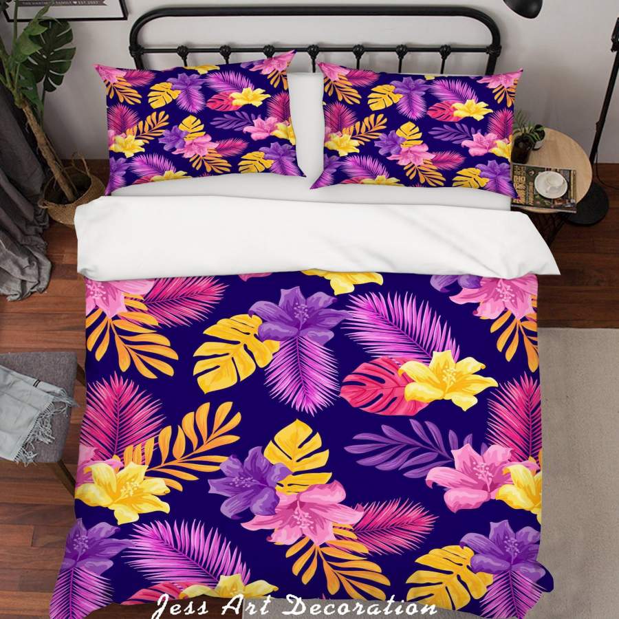 3D Purple Tropical Floral Leaves Quilt Cover Set Bedding Set Duvet Cover Pillowcases SF126