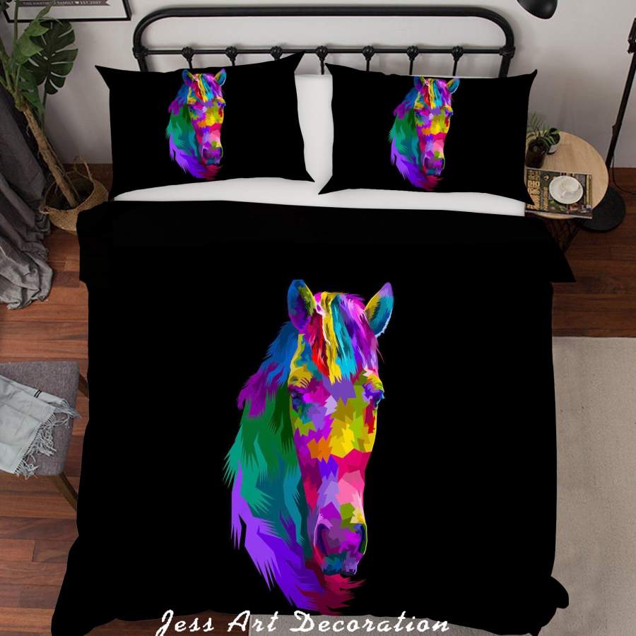 3D Black Colorful Horse Quilt Cover Set Bedding Set Pillowcases SF24