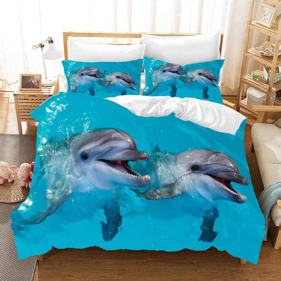 3D Blue Dolphin Quilt Cover Set Bedding Set Pillowcases 104