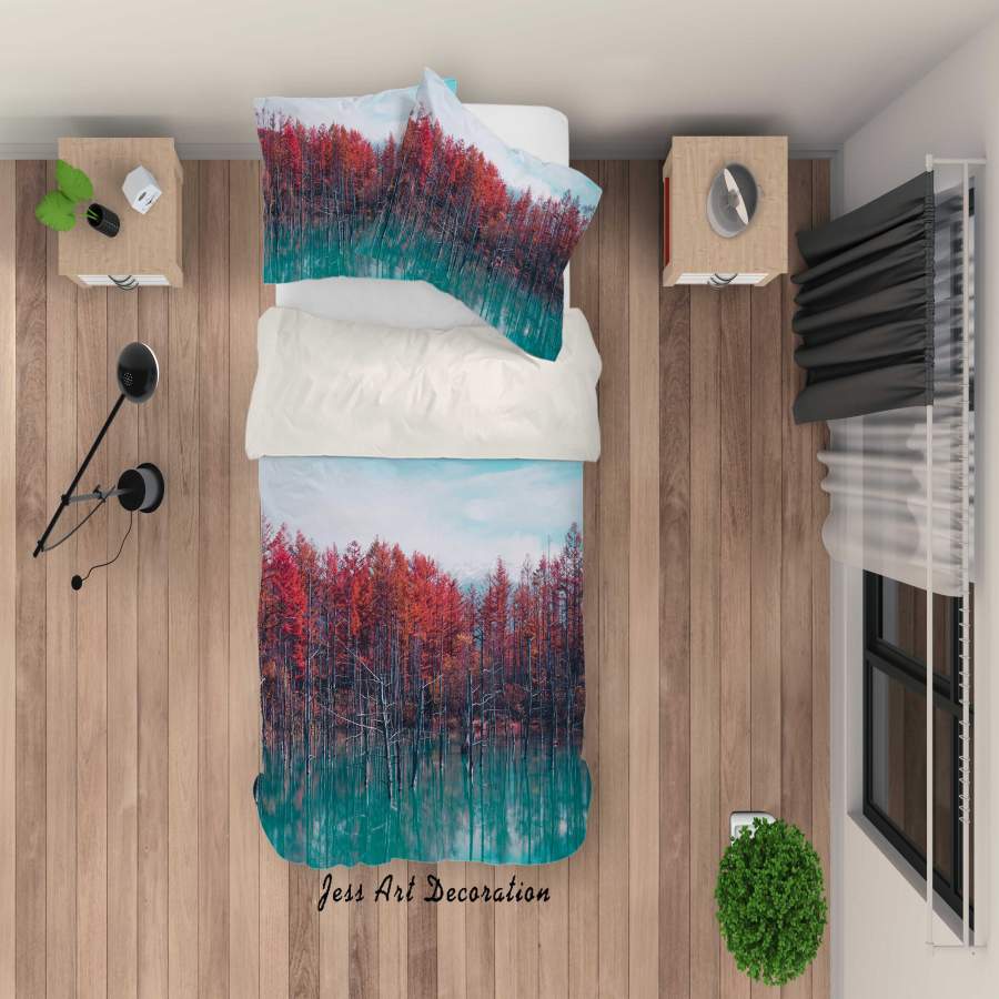 3D Pink Tree Lake Scenery Quilt Cover Set Bedding Set Duvet Cover Pillowcases A119 LQH