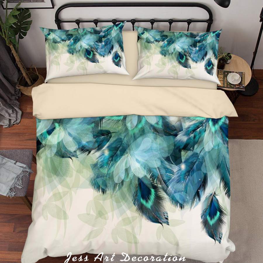 3D Blue Feather Quilt Cover Set Bedding Set Duvet Cover Pillowcases SF87