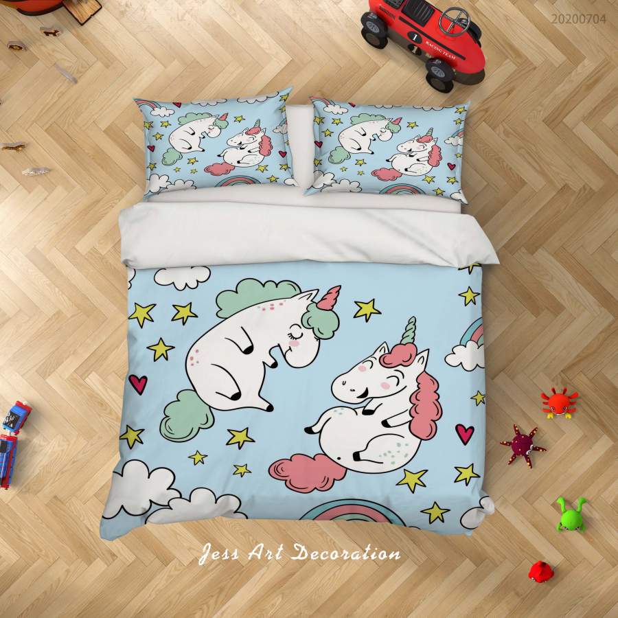 3D Blue Stars Rainbow Unicorn Quilt Cover Set Bedding Set Duvet Cover Pillowcases SF154