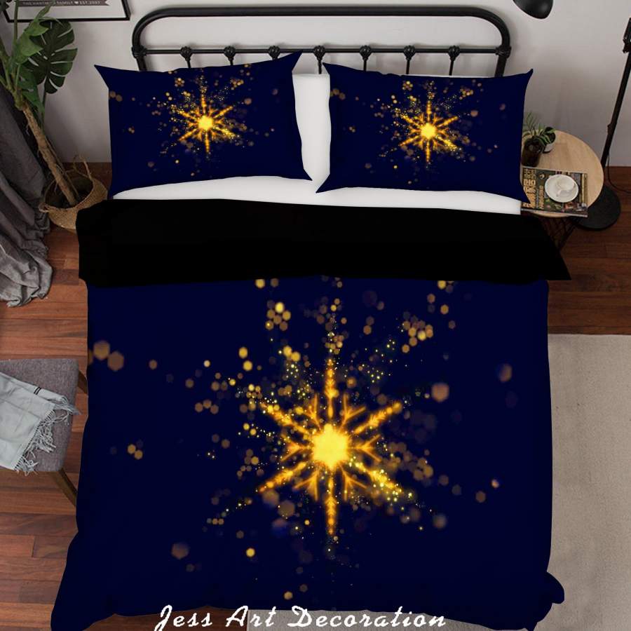 3D Dark Golden Snowflake Starlight Quilt Cover Set Bedding Set Duvet Cover Pillowcases SF83