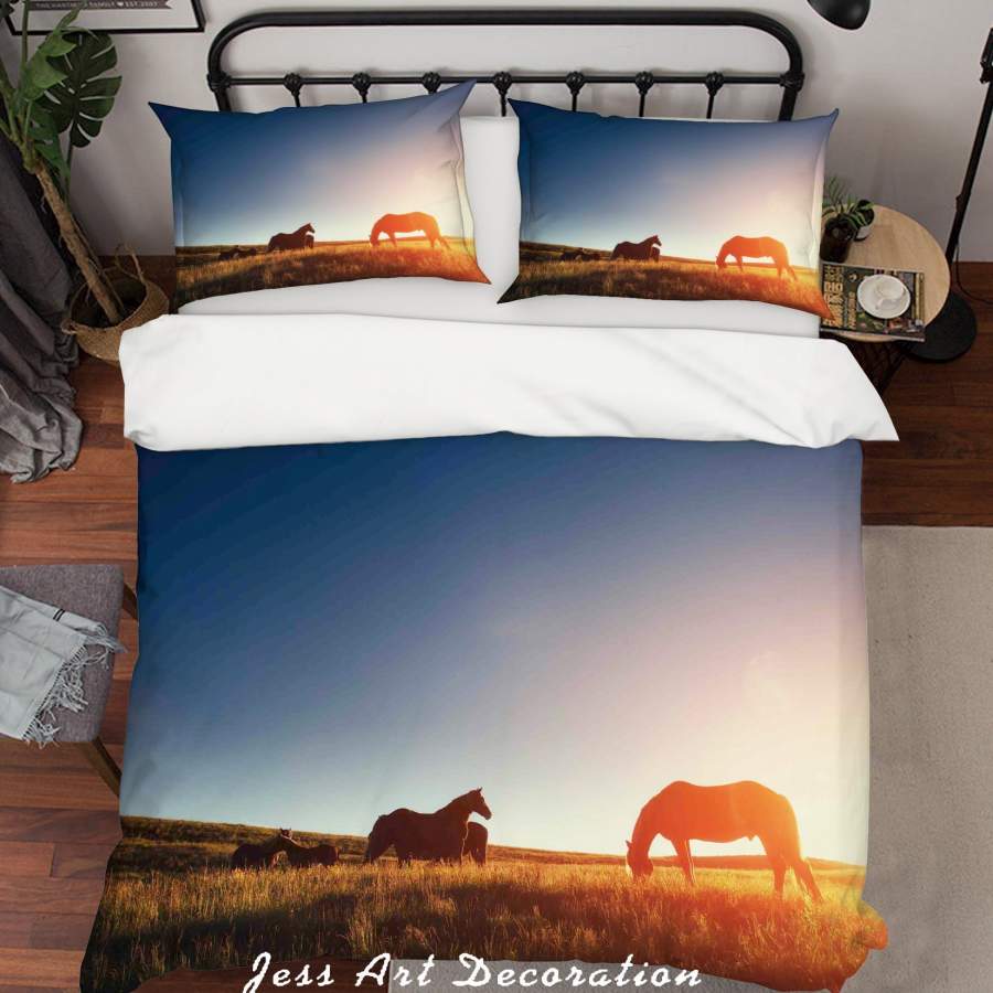 3D Horse Grass Sunlight Quilt Cover Set Bedding Set Duvet Cover Pillowcases SF76