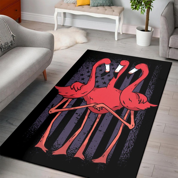 Us Flag With Flamingo Area Rug Living Room Rug US Gift Decor