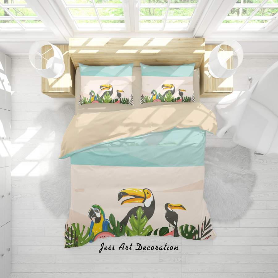 3D Long Billed Bird Leaf Quilt Cover Set Bedding Set Duvet Cover Pillowcases A303 LQH