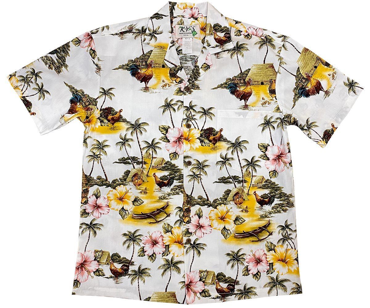 Village Chickens White Hawaiian Shirt