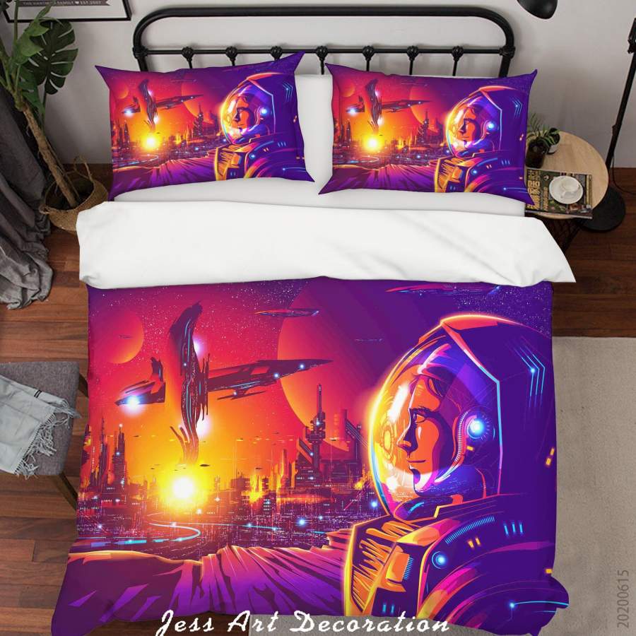 3D City Building Astronaut Quilt Cover Set Bedding Set Duvet Cover Pillowcases SF38