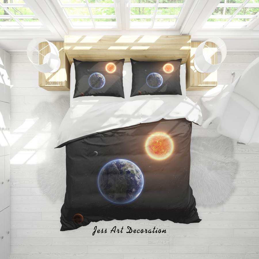 3D Black Space Planet Quilt Cover Set Bedding Set Duvet Cover Pillowcases SF127