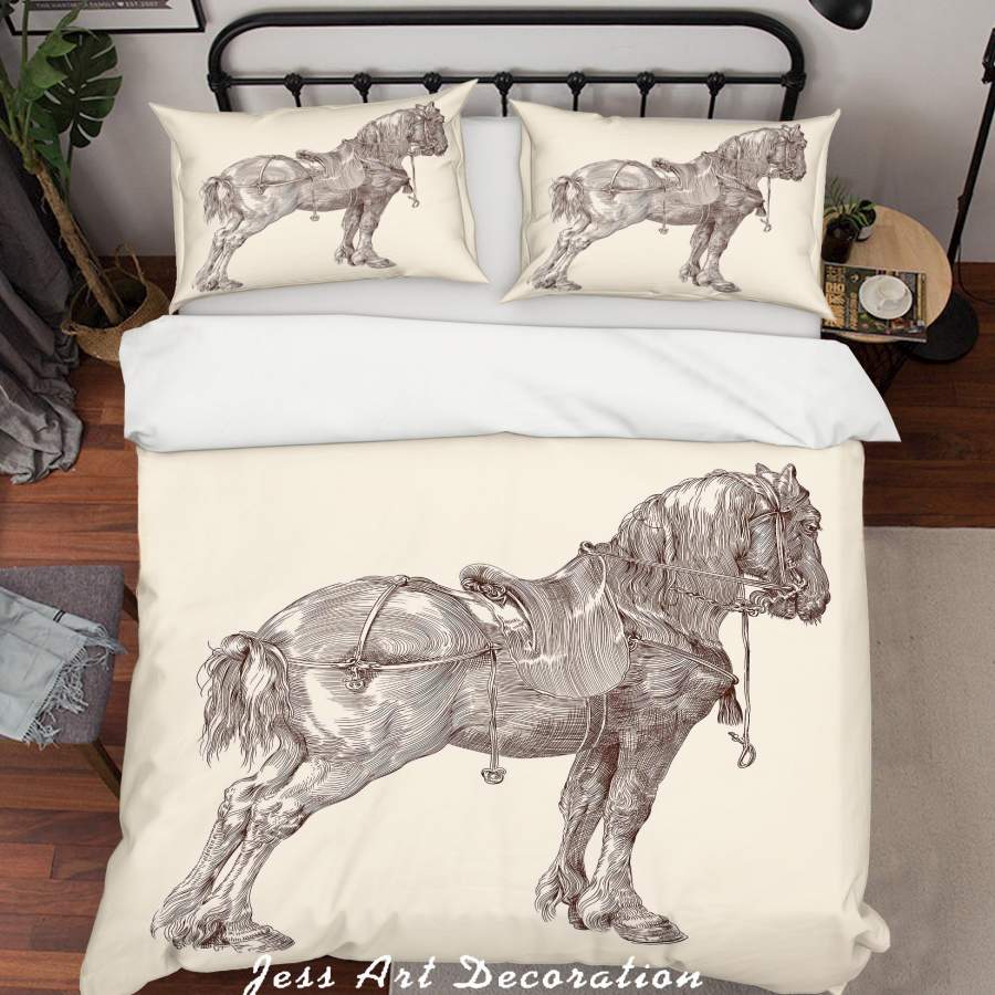 3D Creamy White Horse Quilt Cover Set Bedding Set Pillowcases SF22