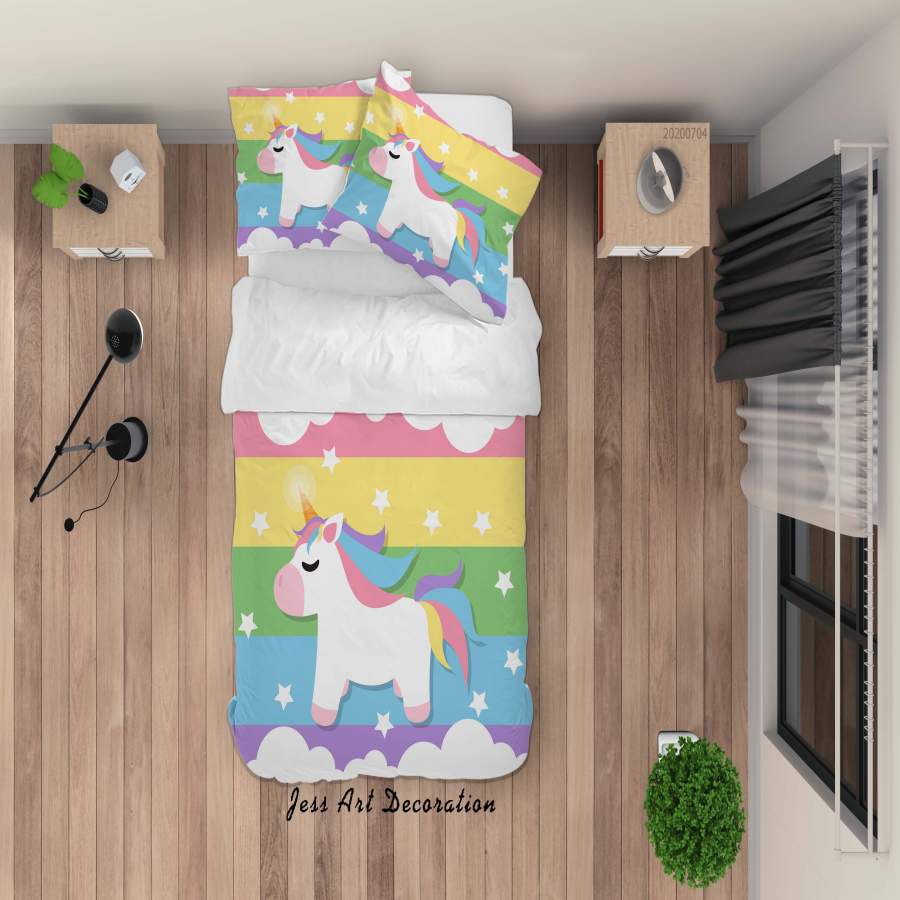 3D Stars Stripes Unicorn Quilt Cover Set Bedding Set Duvet Cover Pillowcases SF90